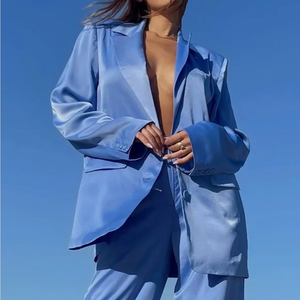 NAKD Oversized Blue Satin Blazer